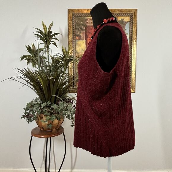 Kate Hill Women Size XL Tank Top V-Neck Burgundy Knit Sleeveless Y2K Academia - Picture 4 of 6